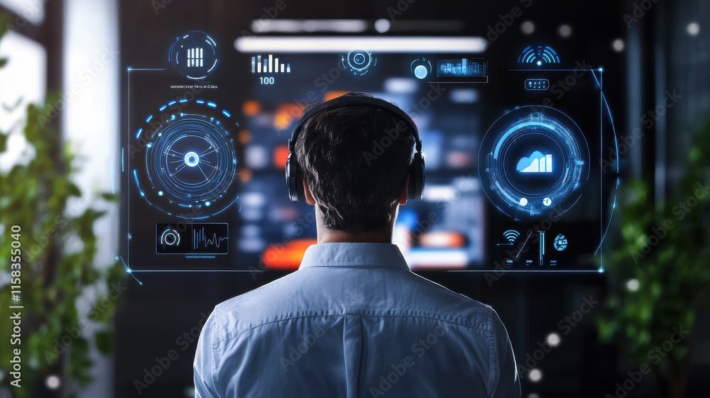 Poster data analysis session modern office digital interface display technology environment user perspectiv