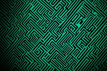 Close-up of a futuristic circuit board design illuminated by green neon lights, showcasing intricate technology and innovation.
