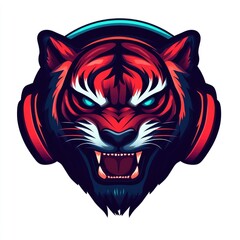 Fierce Red Tiger Wearing Headphones Digital Art