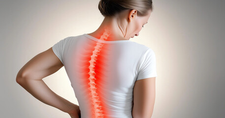 Detail of Spinal Osteoporosis Affecting a Woman's Back, Highlighting Spinal Cord Concerns