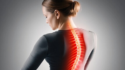 Detail of Spinal Osteoporosis Affecting a Woman's Back, Highlighting Spinal Cord Concerns