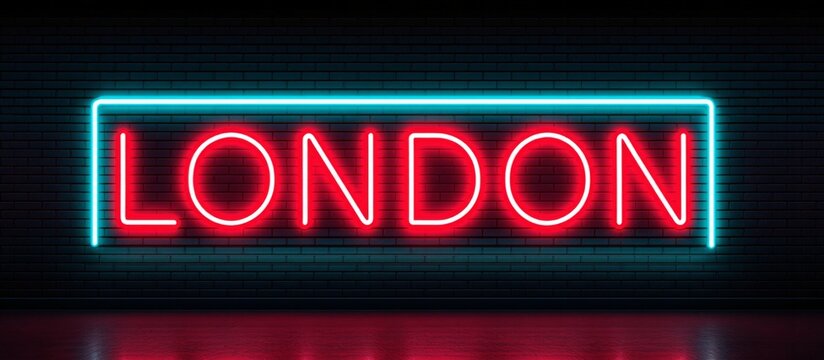 London Neon Sign in Red with a Modern Brick Wall Background