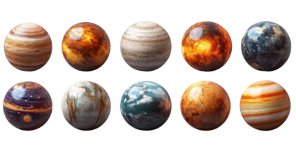 Set of planets isolated on white background 