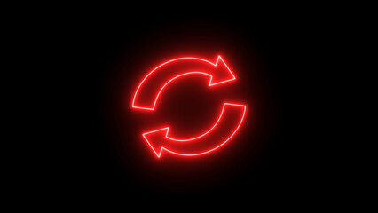 Abstract Neon arrow icon isolated on black background. Charging and loading arrow icon illustration.