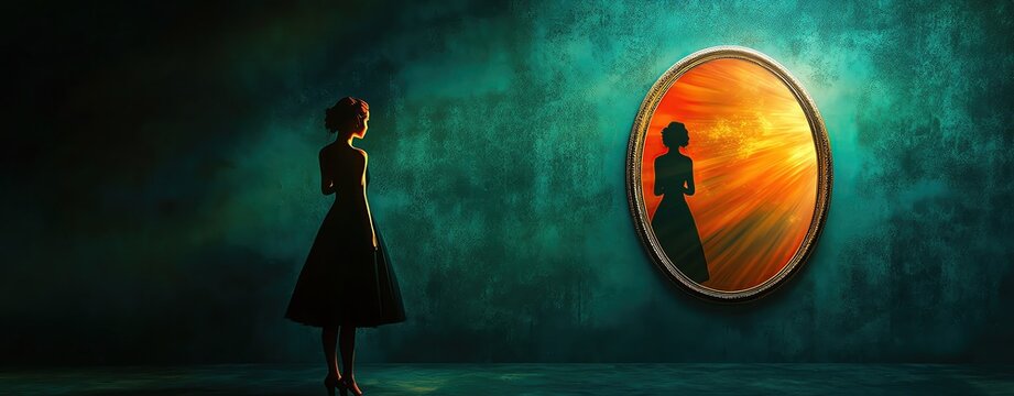 A girl gazes into a mirror reflecting her thoughts.