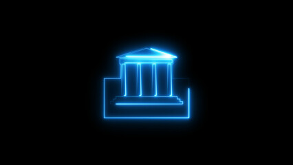 Abstract neon light bank house icon concept background illustration.