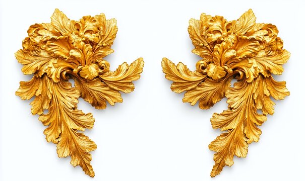 Golden Ornate Leaf Design Luxury Gilded Decoration Elegant Foliage Royal Baroque Accents Vintage