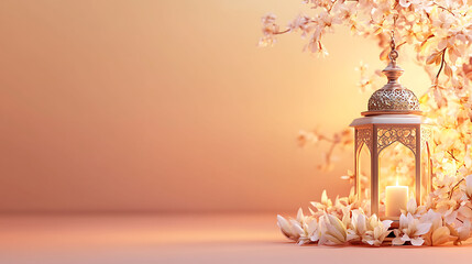 Soft Glow Ramadan Decor , With Lantern and Blossom