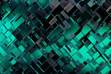 Close-up of a futuristic circuit board design illuminated by green neon lights, showcasing intricate technology and innovation.

