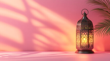 Soft Ramadan Glow, Perfect Lantern Deco with copy space