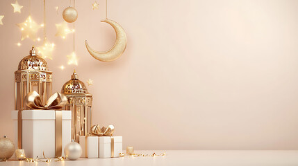 Luxurious Ramadan Gift Ideas, Design concept of Ramadan Kareem with copy space