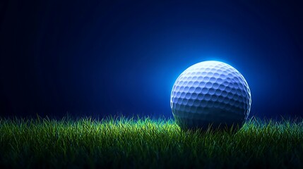 Obraz premium Modern design of a golf ball isolated with soft lighting on dark blue
