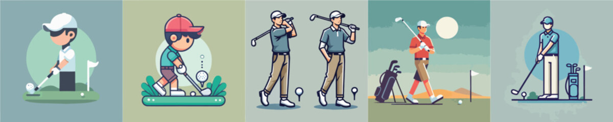 Vector collection of characters playing golf with passion