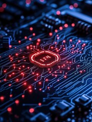 Red LED Circuit Board Close-up with Digital Technology Details