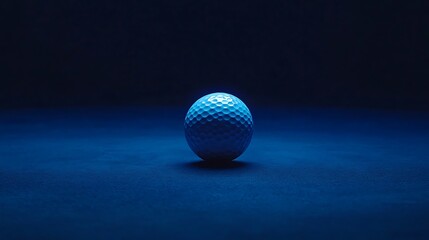 Dynamic shot of a golf ball illuminated on a dark blue background