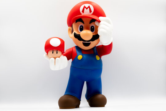 Nakhon Si Thammarat, Thailand - December 25, 2024 - Nintendo character Super Mario figure on white background