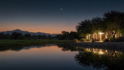 Obraz premium A tranquil landscape with a lake