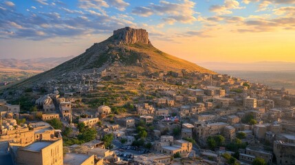 Obraz premium Ancient Hilltop Village at Sunrise
