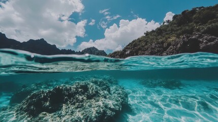 Fototapeta premium A body of water with a rock in the middle