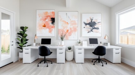 Modern Minimalist Home Office with Stylish Decor and Bright Natural Light