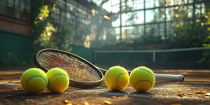 a tennis balls and a racket on a wood surface