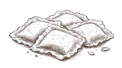 Hand-Drawn Illustration of Ravioli Pasta