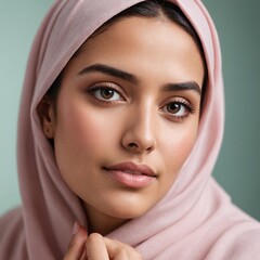 A woman wearing a pink headscarf poses for a picture.