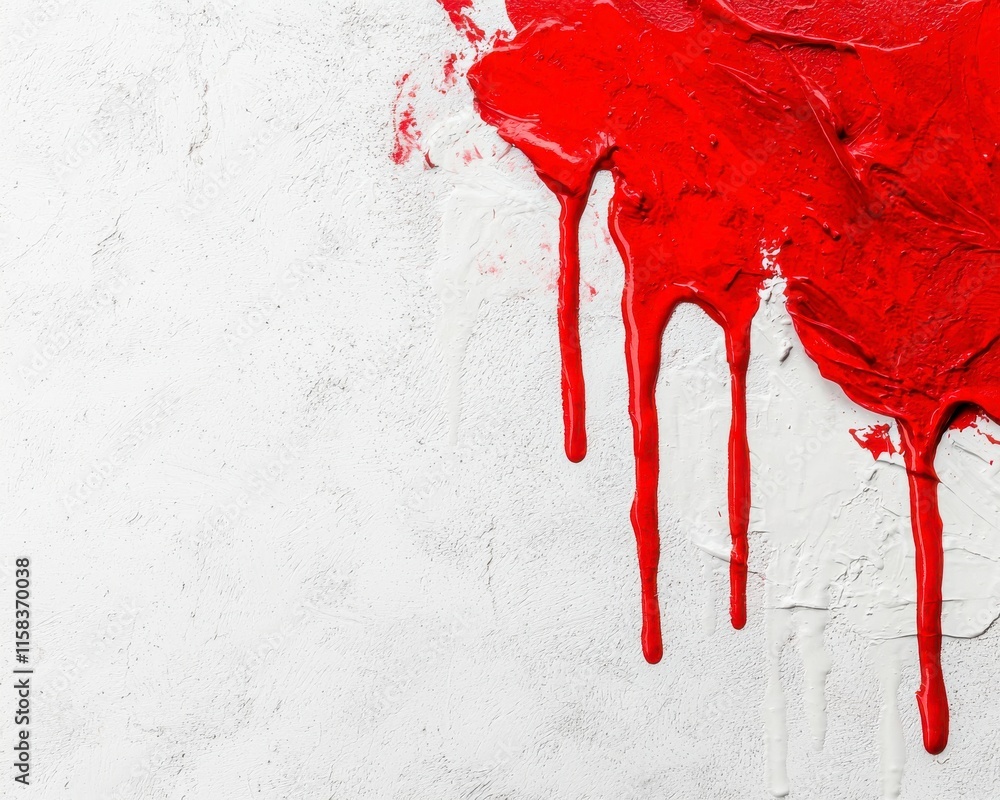 Poster abstract representation of a dripping red heart on a textured white wall background