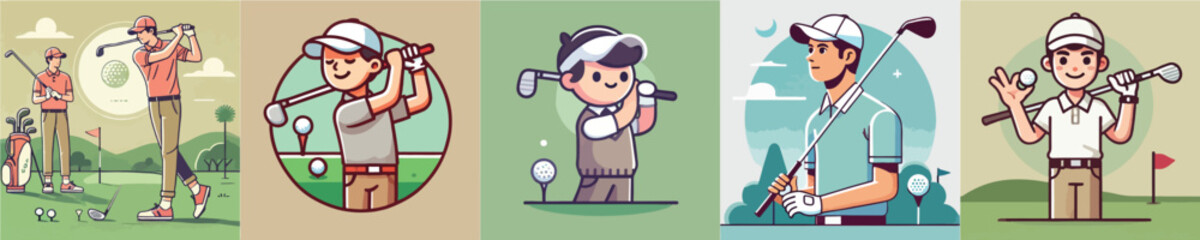 Vector collection of characters playing golf with passion