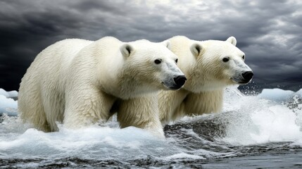 Polar Bears Swimming in Icy Waters Amidst Climate Change