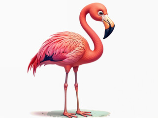 Fototapeta premium Beautiful cartoon pink flamingo isolated on white background