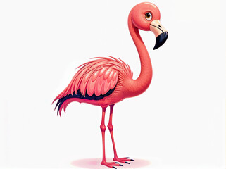 Fototapeta premium Beautiful cartoon pink flamingo isolated on white background