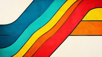 Obraz premium Vibrant Retro-Styled Digital Painting: Colorful Waves Flowing Dynamically. AI Generated