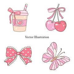Whimsical Hand-Drawn Butterfly and Flower Decorative. Vector  Illustration