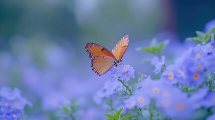 Orange butterfly on purple flowers.