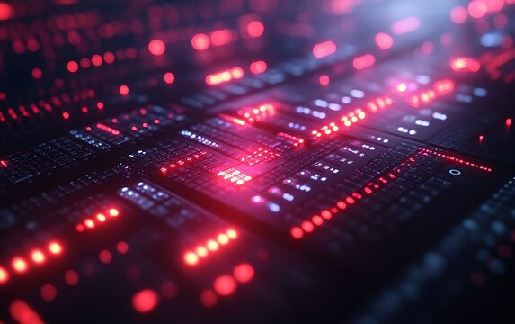 Abstract red and blue glowing circuit board.