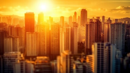 Obraz premium Shimmering Heat Waves in Urban Landscape at Sunrise