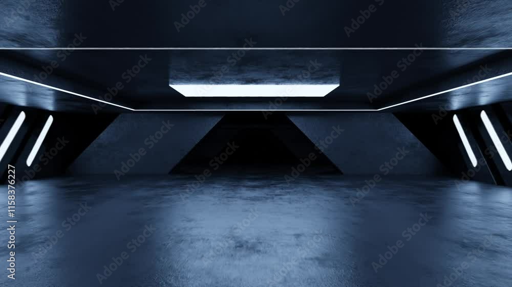 Poster futuristic dark interior space with angular design 3d looping render animation