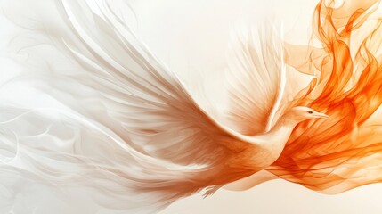 Abstract illustration of a majestic bird soaring through vibrant orange and white smoke