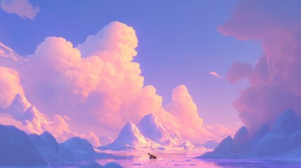 Stranded Bears on Melting Ice Floes in Arctic Sunset