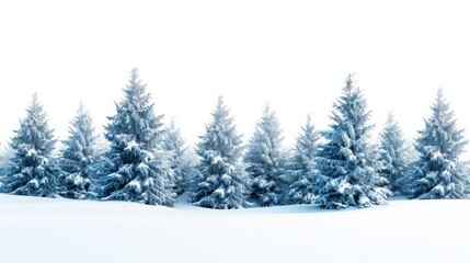Fototapeta premium Snow-covered evergreen trees in a winter wonderland. AI generative. .