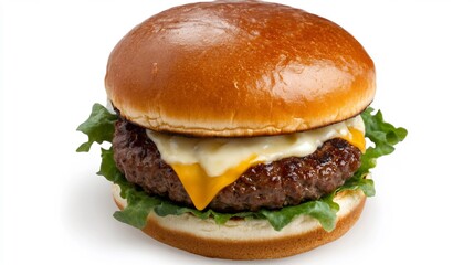 Close-up Photo: Juicy Cheeseburger, Perfectly Grilled Patty, Fresh Lettuce, Deliciously Melted Cheese. AI Generated