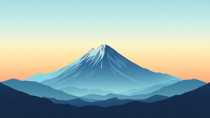 Majestic Mountain Peak at Sunrise with Soft Pastel Colors and Layered Hills in the Foreground, Representing Nature's Tranquility and Beauty in Scenic Landscape