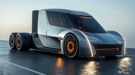 Obraz premium A silver color futuristic looking electric truck, clean background.