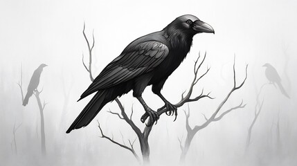Fototapeta premium Majestic Raven Perched, Digitally Painted in a Moody, Atmospheric Style. AI Generated