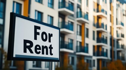 Obraz premium For rent sign displayed on a residential building, symbolizing opportunities for new beginnings and the dynamic nature of urban living. 