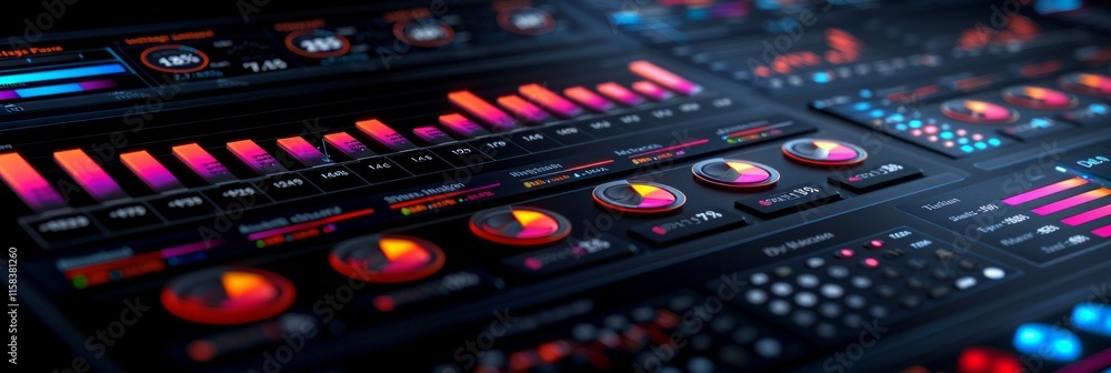 Wall mural neon-colored audio controls on a futuristic digital interface. ai generative. .