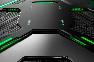 This vector illustration features a gradient green-black circuit board background, highlighted by an abstract technology pattern resembling interconnected circuitry.