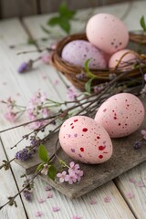 Obraz premium easter eggs on wooden background