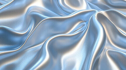 Fototapeta premium A metallic satin fabric texture glowing in hues of icy blue and silver, reflecting soft studio lighting with a gentle sheen, minimalistic folds emphasizing smoothness and elegance